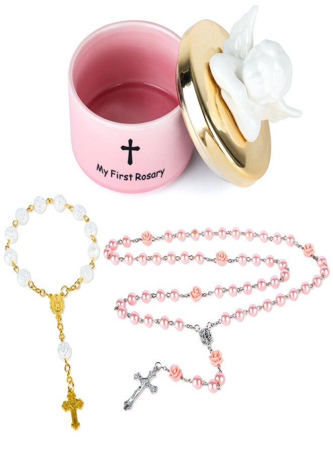 YLOLUL Baby Baptism Gifts for Girls,My First Rosary Pink with Keepsake Box, Christening Gifts Catholic Baptism Gifts for Baby Girl Communion Rosary with Box Baby Shower Rosary Beads for Girls - Image 1